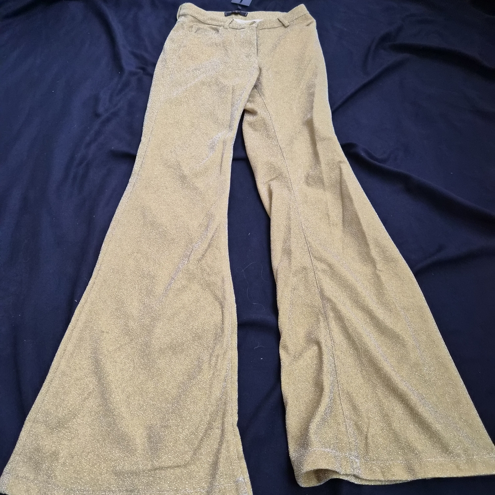 Lucky & Blessed Women’s Gold Glitter W/ Fringe Wide Flare Leggings Small
